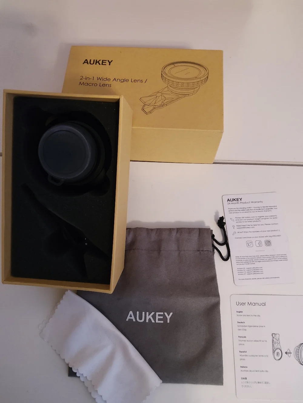 AUKEY Black 2-in-1 Wide Angle & Macro Clip-On Lens